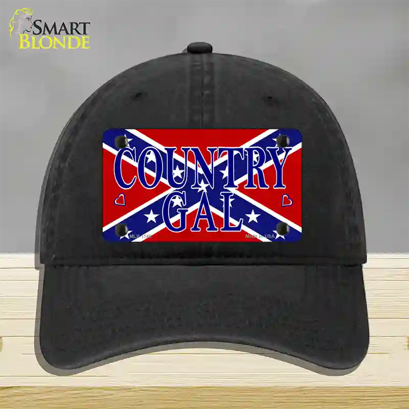 Confederate Country Gal Novelty License Plate Hat Unconstructed Cotton / Black