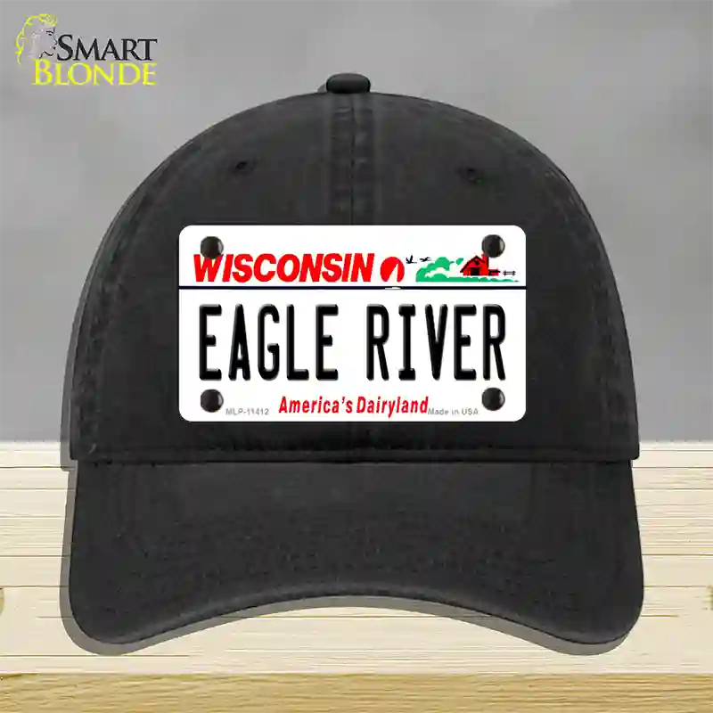 Eagle River Wisconsin Novelty License Plate Hat Unconstructed Cotton / Black