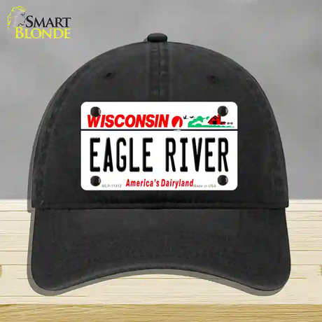 Eagle River Wisconsin Novelty License Plate Hat Unconstructed Cotton / Black