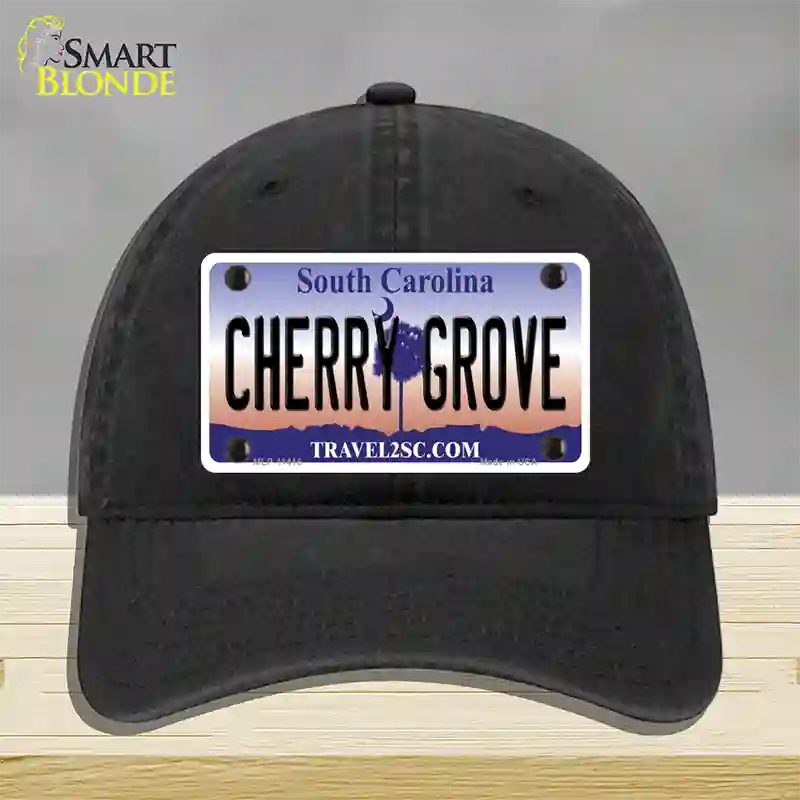 Cherry Grove South Carolina Novelty License Plate Hat Unconstructed Cotton / Black