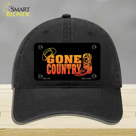 Gone Country Novelty License Plate Hat Unconstructed Cotton / Black