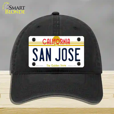 San Jose California Novelty License Plate Hat Unconstructed Cotton / Black