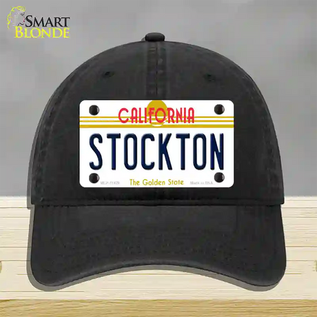 Stockton California Novelty License Plate Hat Unconstructed Cotton / Black