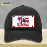 American Patriotic Biker Novelty License Plate Hat Unconstructed Cotton / Black