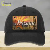 Arizona State Flag Overlay On Cactus Novelty License Plate Hat Unconstructed Cotton / Black