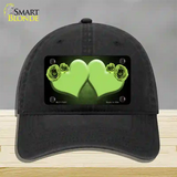 Hearts Over Roses In Lime Green Novelty License Plate Hat Unconstructed Cotton / Black