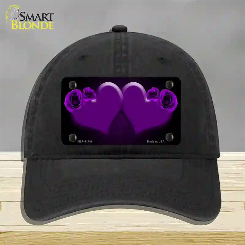 Hearts Over Roses In Purple Novelty License Plate Hat Unconstructed Cotton / Black