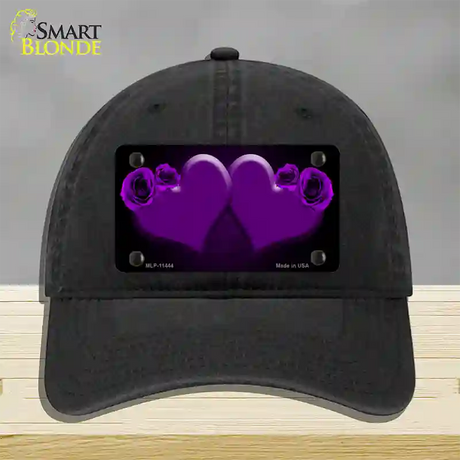 Hearts Over Roses In Purple Novelty License Plate Hat Unconstructed Cotton / Black