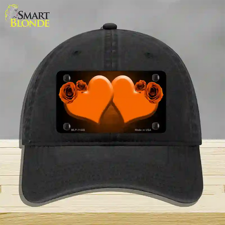 Hearts Over Roses In Orange Novelty License Plate Hat Unconstructed Cotton / Black