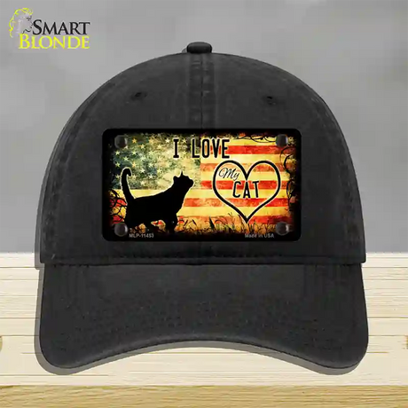 I Love My Cat Novelty License Plate Hat Unconstructed Cotton / Black