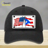 Puerto Rico Crossed US Flag Novelty License Plate Hat Unconstructed Cotton / Black