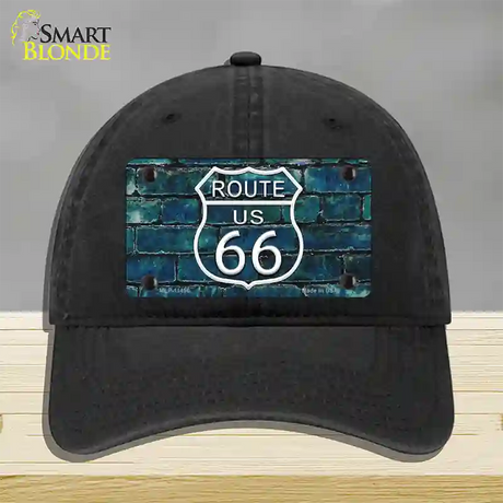 Route 66 Blue Brick Wall Novelty License Plate Hat Unconstructed Cotton / Black