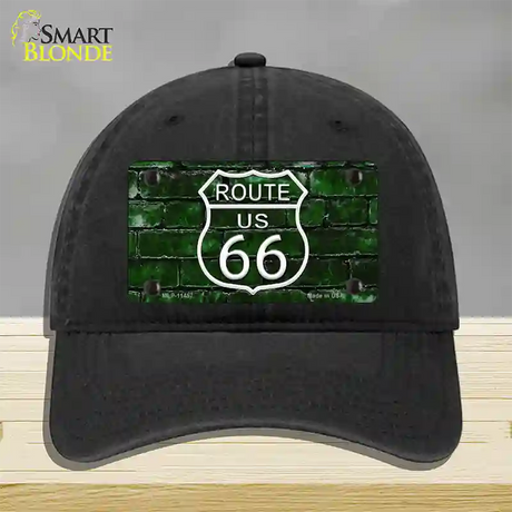 Route 66 Green Brick Wall Novelty License Plate Hat Unconstructed Cotton / Black