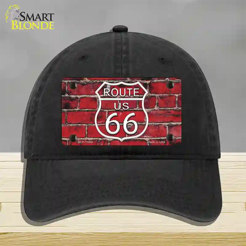 Route 66 Red Brick Wall Novelty License Plate Hat Unconstructed Cotton / Black