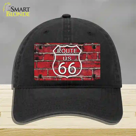 Route 66 Red Brick Wall Novelty License Plate Hat Unconstructed Cotton / Black