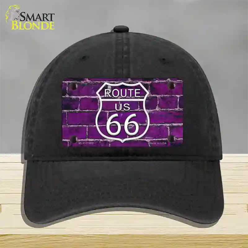 Route 66 Purple Brick Wall Novelty License Plate Hat Unconstructed Cotton / Black