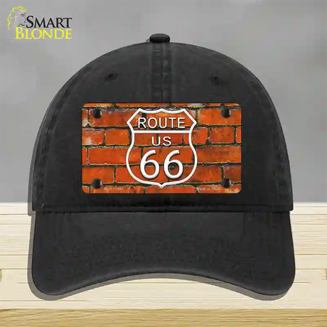 Route 66 Orange Brick Wall Novelty License Plate Hat Unconstructed Cotton / Black