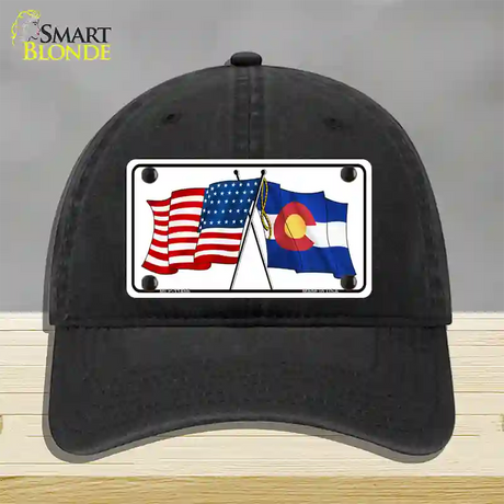 Colorado Crossed US Flag Novelty License Plate Hat Unconstructed Cotton / Black