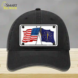 Indiana Crossed US Flag Novelty License Plate Hat Unconstructed Cotton / Black