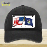 Maine Crossed US Flag Novelty License Plate Hat Unconstructed Cotton / Black