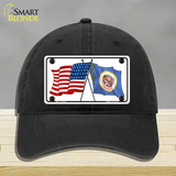 Minnesota Crossed US Flag Novelty License Plate Hat Unconstructed Cotton / Black