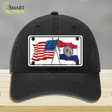 Missouri Crossed US Flag Novelty License Plate Hat Unconstructed Cotton / Black