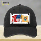 New Jersey Crossed US Flag Novelty License Plate Hat Unconstructed Cotton / Black