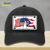 Ohio Crossed US Flag Novelty License Plate Hat Unconstructed Cotton / Black