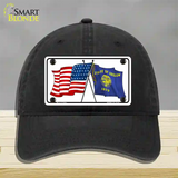 Oregon Crossed US Flag Novelty License Plate Hat Unconstructed Cotton / Black