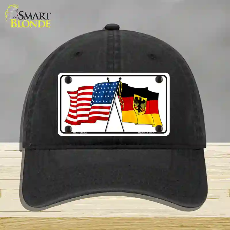 Germany Crossed US Flag Novelty License Plate Hat Unconstructed Cotton / Black