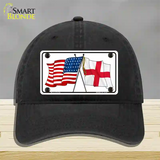 England Crossed US Flag Novelty License Plate Hat Unconstructed Cotton / Black