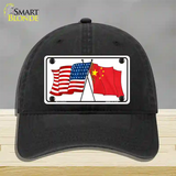 China Crossed US Flag Novelty License Plate Hat Unconstructed Cotton / Black