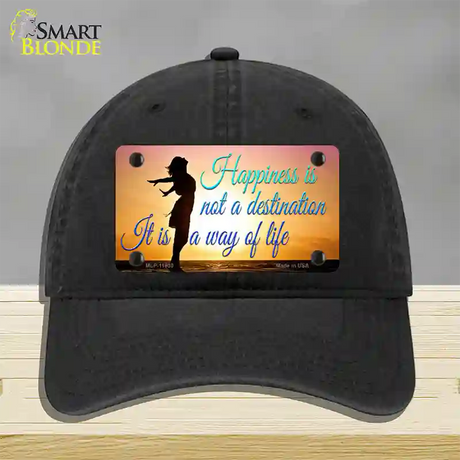 Happiness Way Of Life Sunset Novelty License Plate Hat Unconstructed Cotton / Black