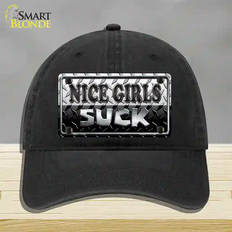 Nice Girls Suck Novelty License Plate Hat Unconstructed Cotton / Black