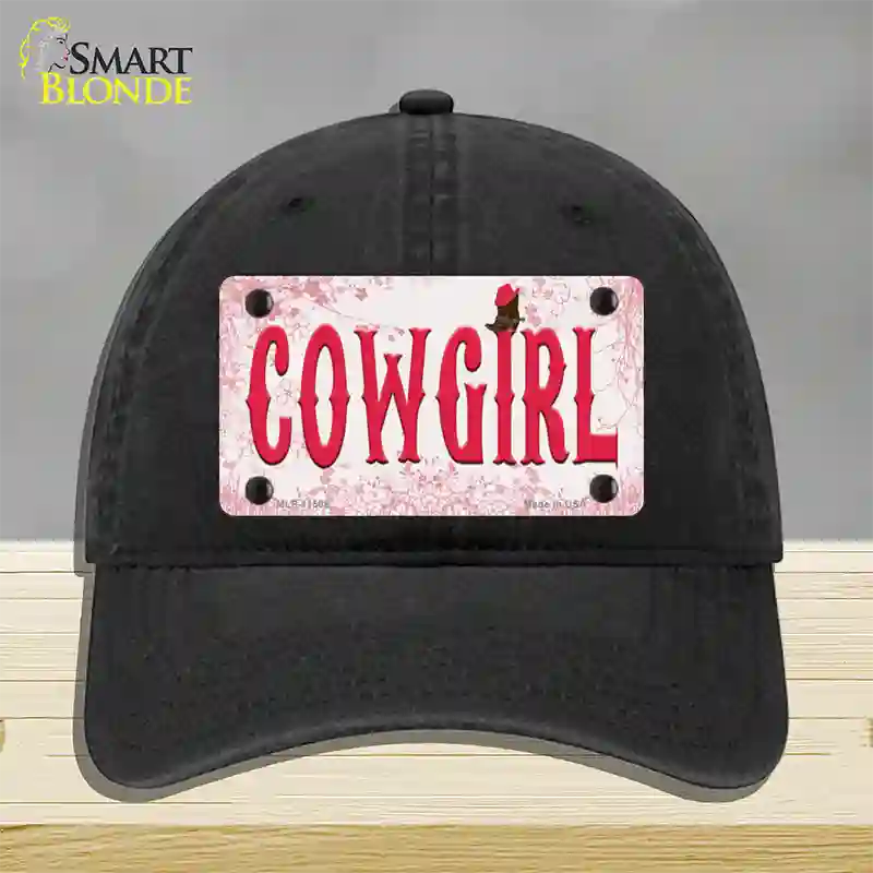 Cowgirl Pink Novelty License Plate Hat Unconstructed Cotton / Black