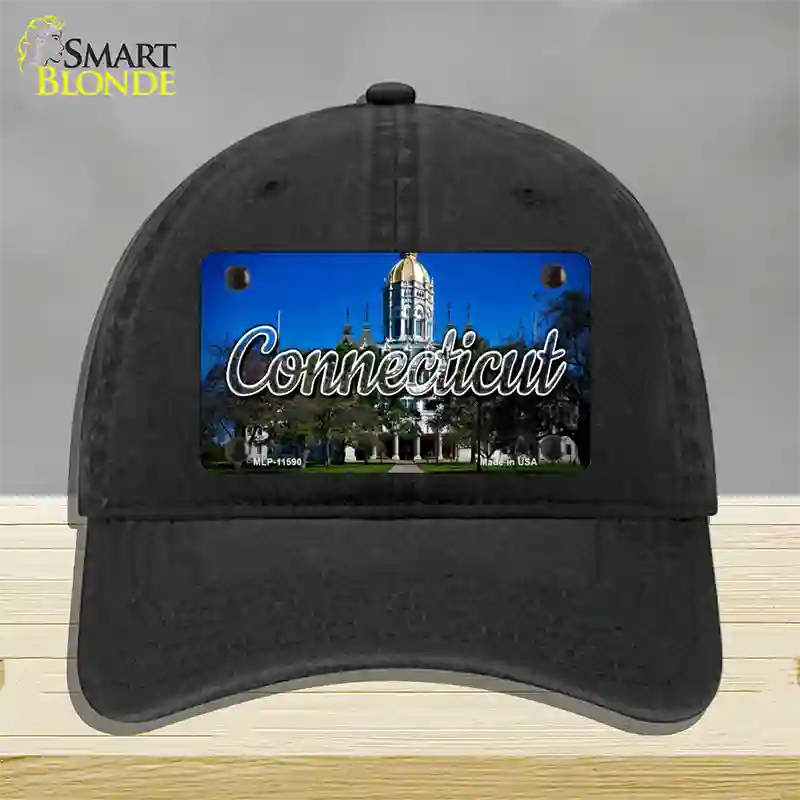 Connecticut Capital Building State Novelty License Plate Hat Unconstructed Cotton / Black