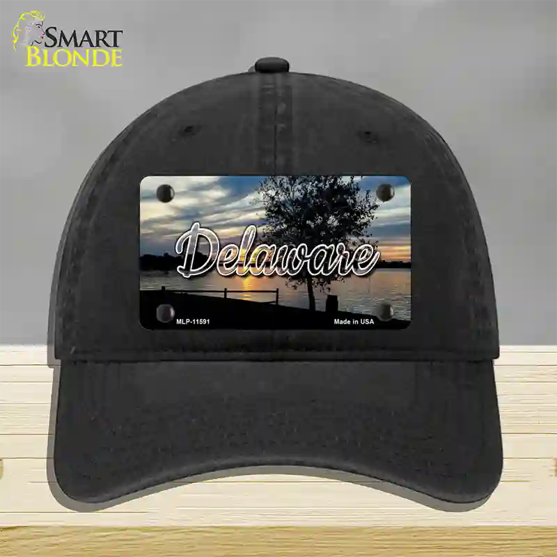 Delaware River Sunset State Novelty License Plate Hat Unconstructed Cotton / Black