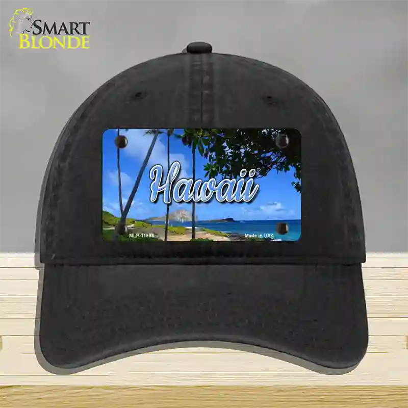 Hawaii Palm Trees State Novelty License Plate Hat Unconstructed Cotton / Black