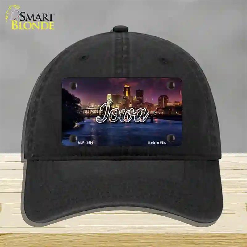 Iowa Bridge City Lights State Novelty License Plate Hat Unconstructed Cotton / Black