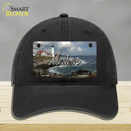 Maine Lighthouse Beach State Novelty License Plate Hat Unconstructed Cotton / Black