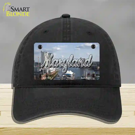 Maryland River Skyline State Novelty License Plate Hat Unconstructed Cotton / Black