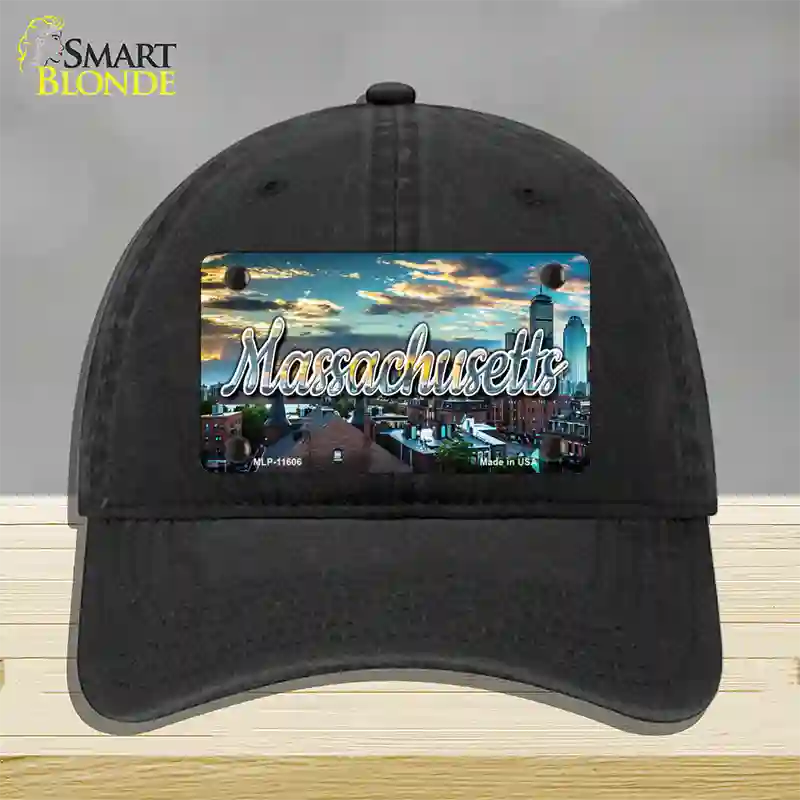 Massachusetts Sunset Skyline State Novelty License Plate Hat Unconstructed Cotton / Black