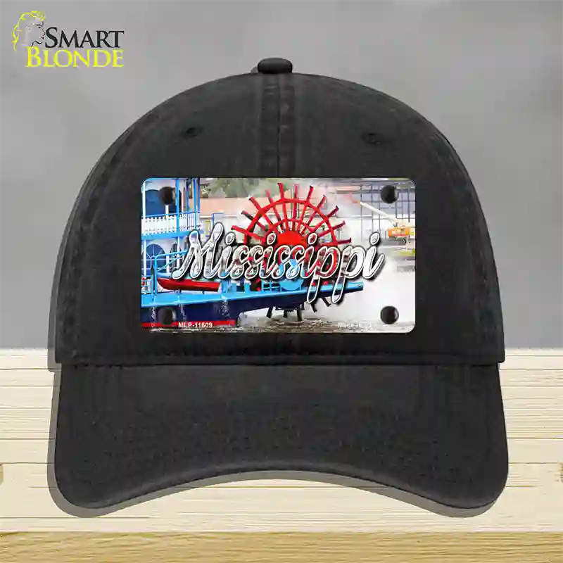 Mississippi Boat State Novelty License Plate Hat Unconstructed Cotton / Black