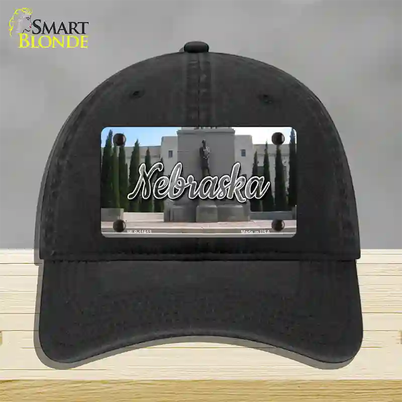 Nebraska Capital Building State Novelty License Plate Hat Unconstructed Cotton / Black