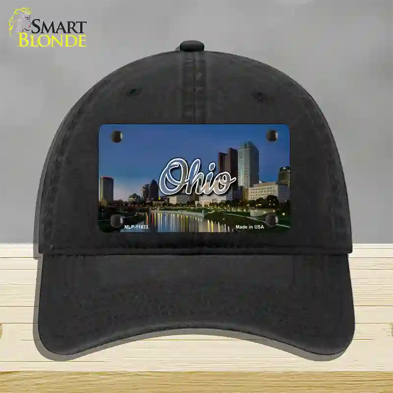 Ohio River City Skyline State Novelty License Plate Hat Unconstructed Cotton / Black