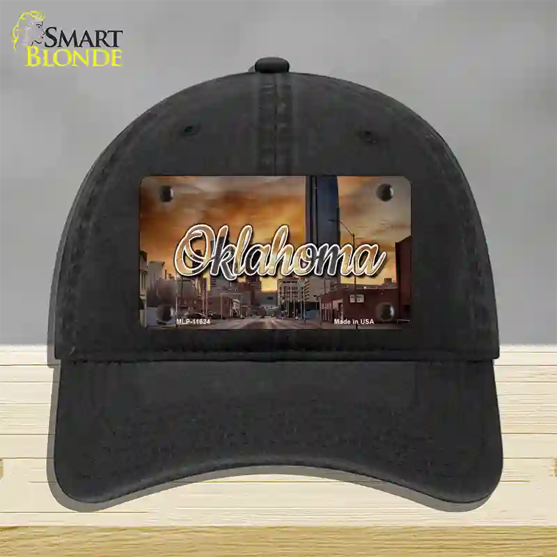 Oklahoma Sunset Skyline State Novelty License Plate Hat Unconstructed Cotton / Black