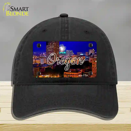 Oregon Firework City Lights State Novelty License Plate Hat Unconstructed Cotton / Black