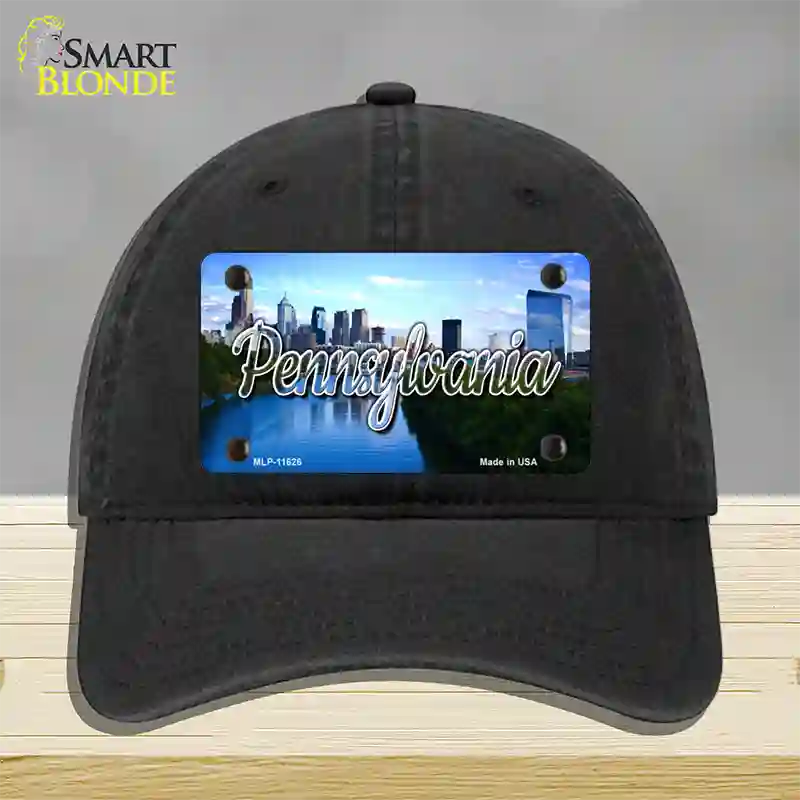 Pennsylvania Delaware City Skyline State Novelty License Plate Hat Unconstructed Cotton / Black