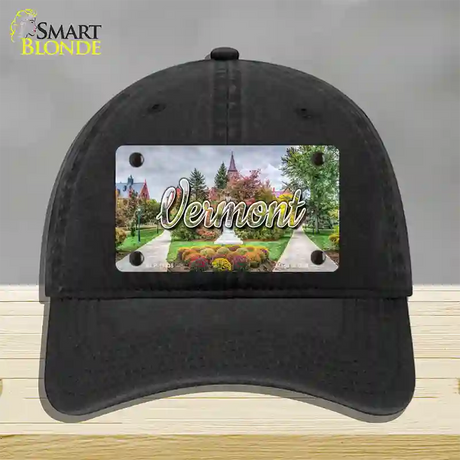 Vermont State Building State Novelty License Plate Hat Unconstructed Cotton / Black