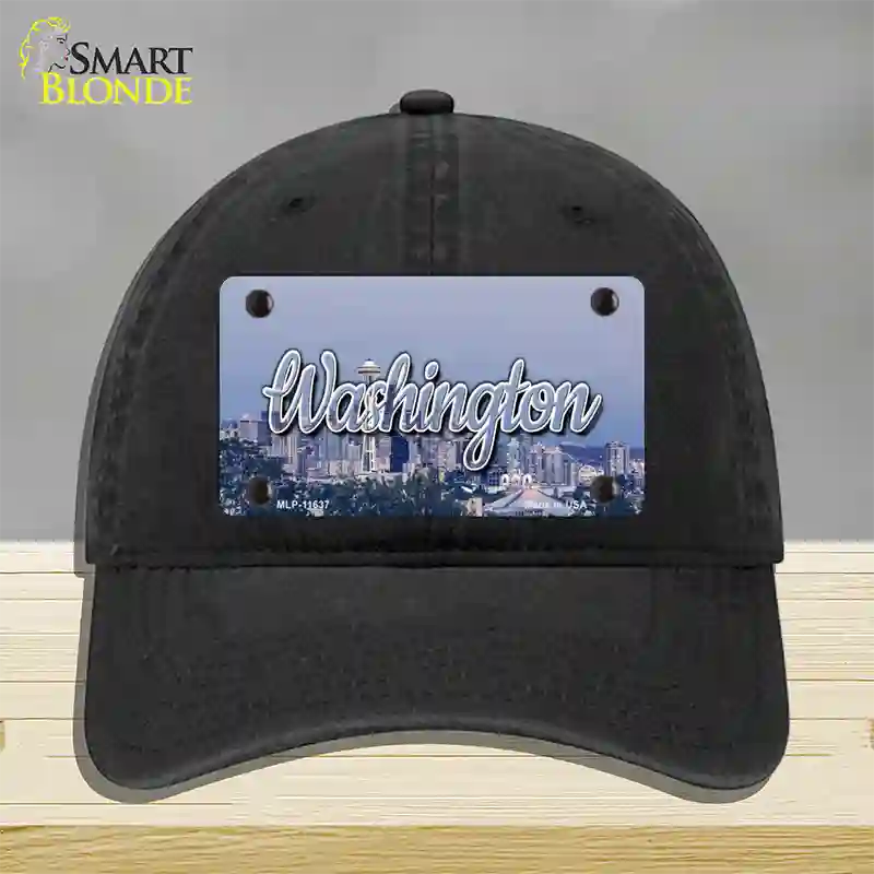 Washington Space Needle State Novelty License Plate Hat Unconstructed Cotton / Black